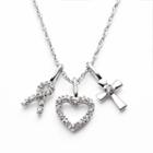Diamond Petites 10k White Gold 1/10-ct. T.w. Diamond Ribbon, Heart And Cross Pendant, Women's