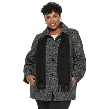 Plus Size Tower By London Fog Wool Blend Jacket & Scarf Set, Women's, Size: 1xl, Oxford
