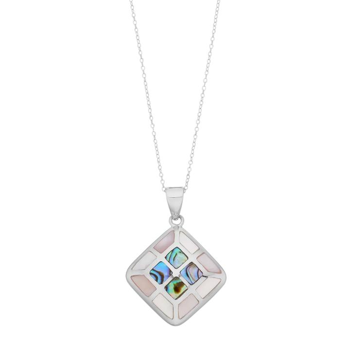 Sterling Silver Abalone & Mother-of-pearl Square Pendant, Women's, Size: 18, Blue