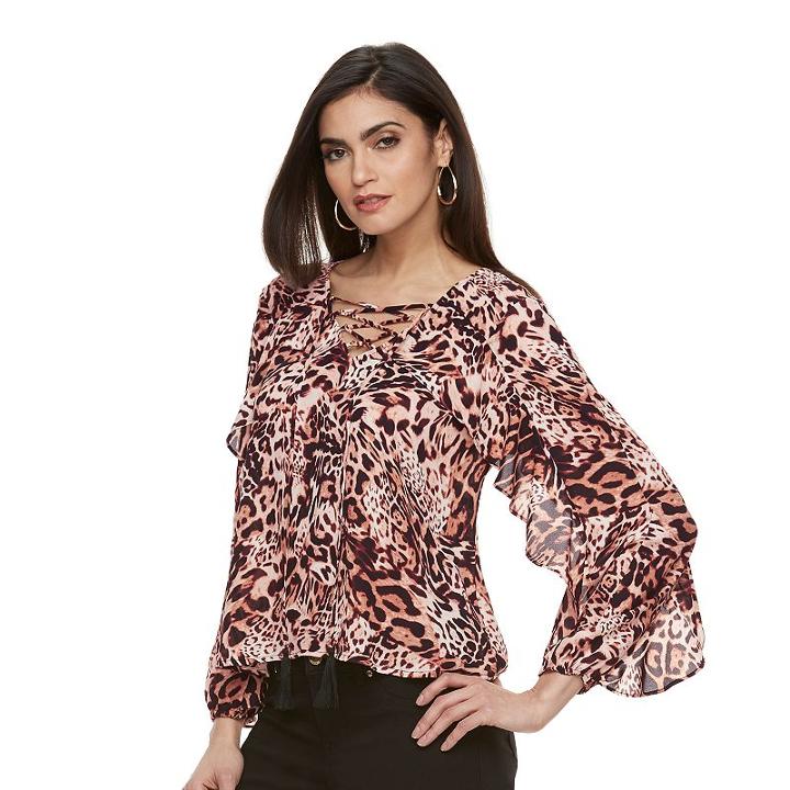 Women's Jennifer Lopez Lace-up Ruffle Top, Size: Xl, Multicolor