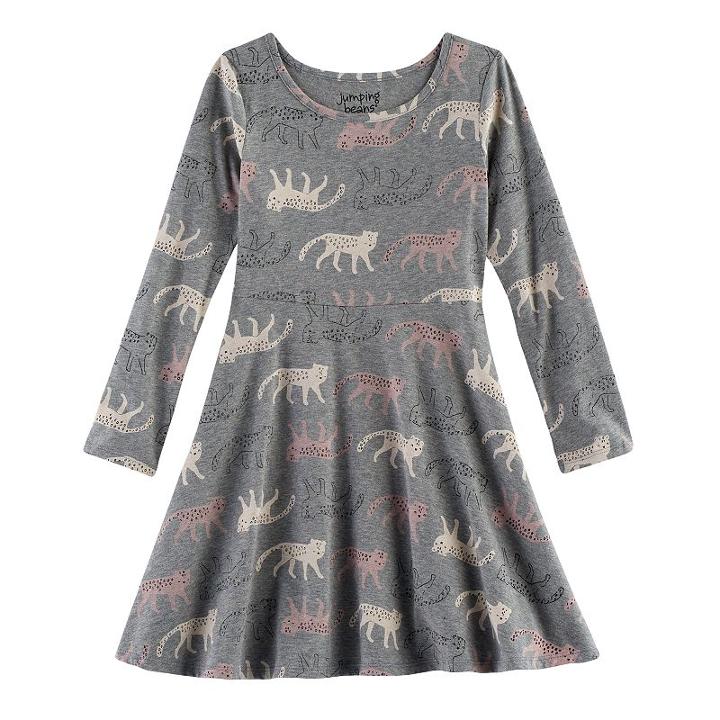 Girls 4-10 Jumping Beans&reg; Long-sleeved Print Skater Dress, Size: 8, Med Grey