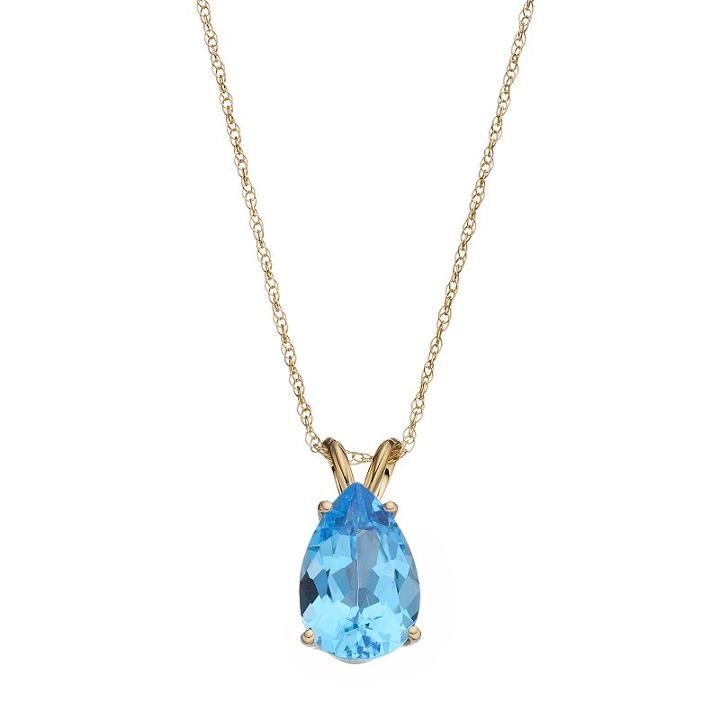 14k Gold Blue Topaz Teardrop Pendant, Women's, Size: 18