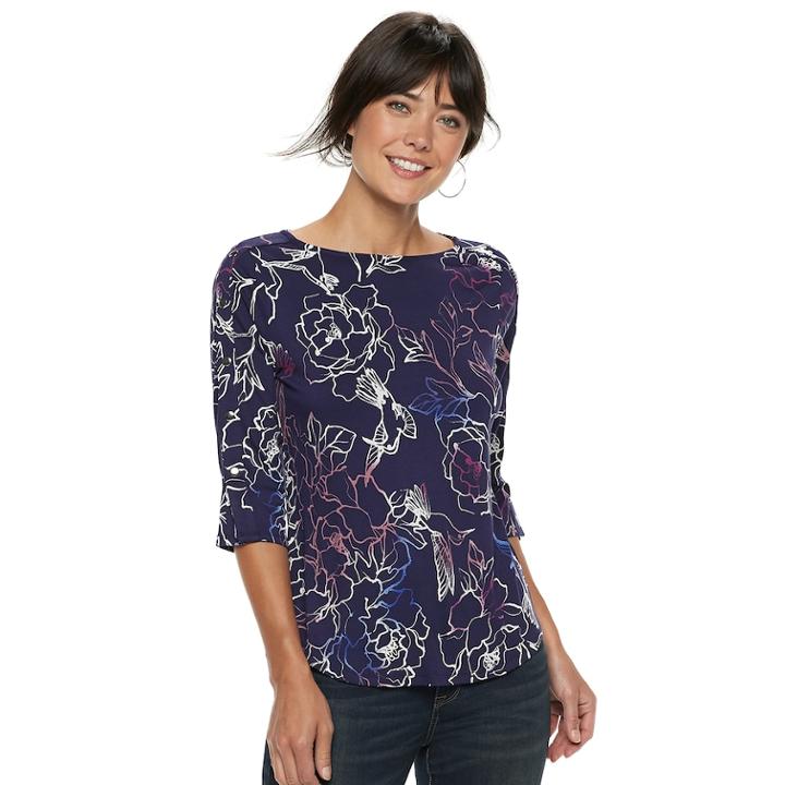Women's Apt. 9&reg; Faux-button Boatneck Tee, Size: Large, Drk Purple