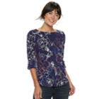 Women's Apt. 9&reg; Faux-button Boatneck Tee, Size: Large, Drk Purple