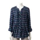 Petite Croft & Barrow&reg; Plaid Roll-tab Tunic, Women's, Size: L Petite, Dark Blue