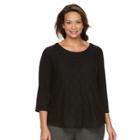 Plus Size Croft & Barrow&reg; Geometric Cutout 3/4-sleeve Top, Women's, Size: 3xl, Black