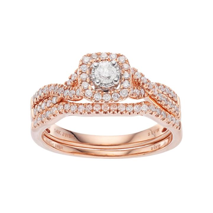 Simply Vera Vera Wang 14k Rose Gold 1/2 Carat T.w. Diamond Square Halo Engagement Ring Set, Women's, Size: 6, White