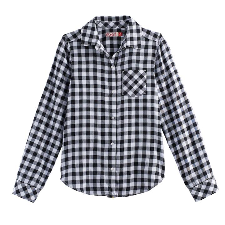 Girls 7-16 & Plus Size So&reg; Tie Front Plaid Button-down Shirt, Size: 10, Black
