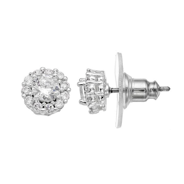 Dana Buchman Cubic Zirconia Recessed Halo Nickel Free Stud Earrings, Women's, Silver
