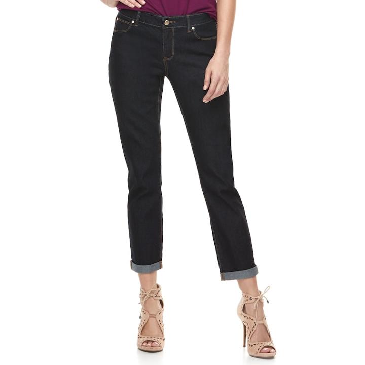 Women's Jennifer Lopez Cuffed Straight-leg Ankle Jeans, Size: 10 Avg/reg, Dark Blue