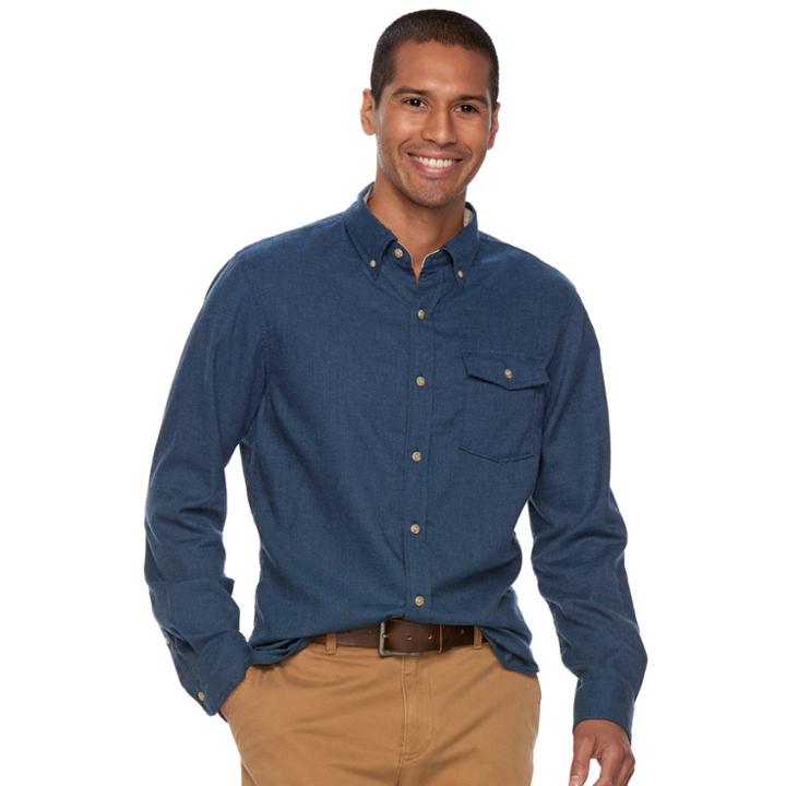 Men's Sonoma Goods For Life&trade; Flexwear Modern-fit Plaid Stretch Button-down Shirt, Size: Large, Dark Blue