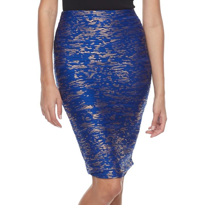 Women's Double Click Textured Metallic Midi Skirt, Size: Small, Blue