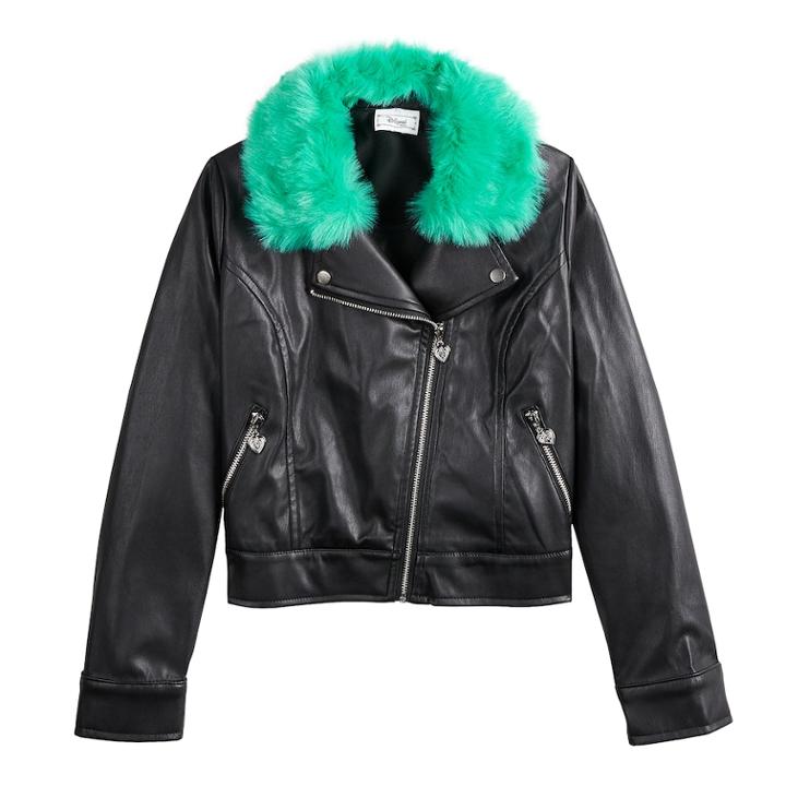 Disney D-signed Descendants Girls 7-16 Moto Jacket With Faux Fur Collar, Size: Xs, Brt Green