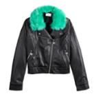 Disney D-signed Descendants Girls 7-16 Moto Jacket With Faux Fur Collar, Size: Xs, Brt Green