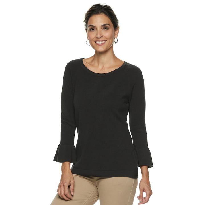 Petite Napa Valley Boatneck Bell-sleeve Sweater, Women's, Size: M Petite, Black