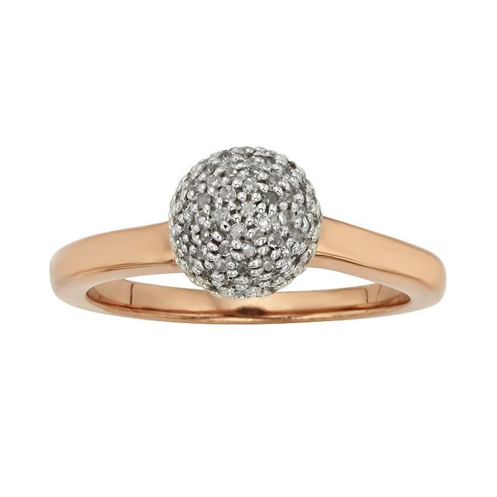 Pink Rhodium-plated Sterling Silver 1/4-ct. T.w. Diamond Ball Ring, Women's, Size: 6, White