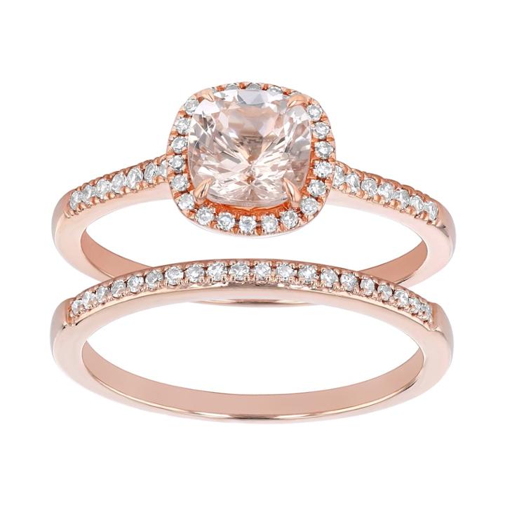 14k Rose Gold Morganite & 1/4 Carat T.w. Diamond Halo Engagement Ring Set, Women's, Size: 7, Pink