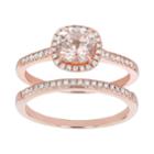 14k Rose Gold Morganite & 1/4 Carat T.w. Diamond Halo Engagement Ring Set, Women's, Size: 7, Pink