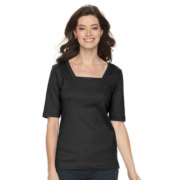 Women's Croft & Barrow&reg; Squareneck Tee, Size: Medium, Black