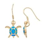 14k Gold Over Silver Lab-created Blue Opal Turtle Drop Earrings, Women's