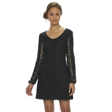 Juniors' Up By Ultra Pink Crochet Long Sleeve Dress, Girl's, Size: Large, Black