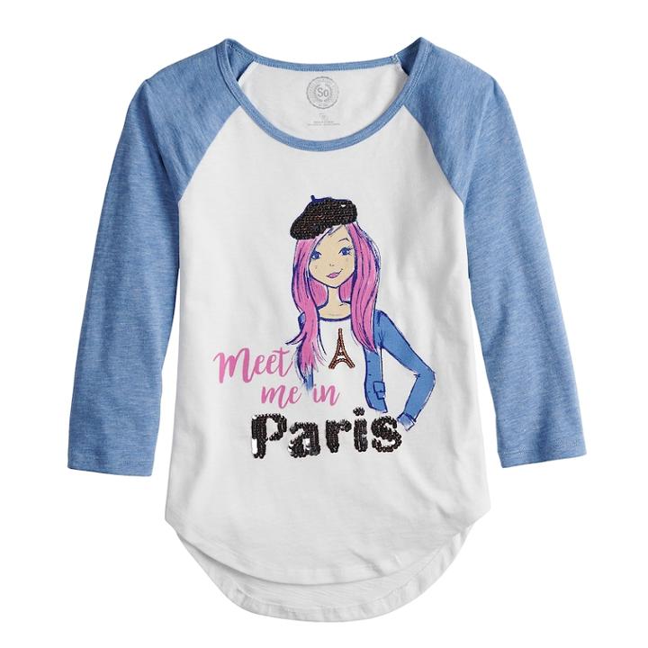Girls 7-16 & Plus Size So&reg; Flip Sequin Varsity Tee, Size: 10, White