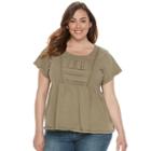 Plus Size Sonoma Goods For Life&trade; Embroidered Peplum Tee, Women's, Size: 3xl, Lt Brown