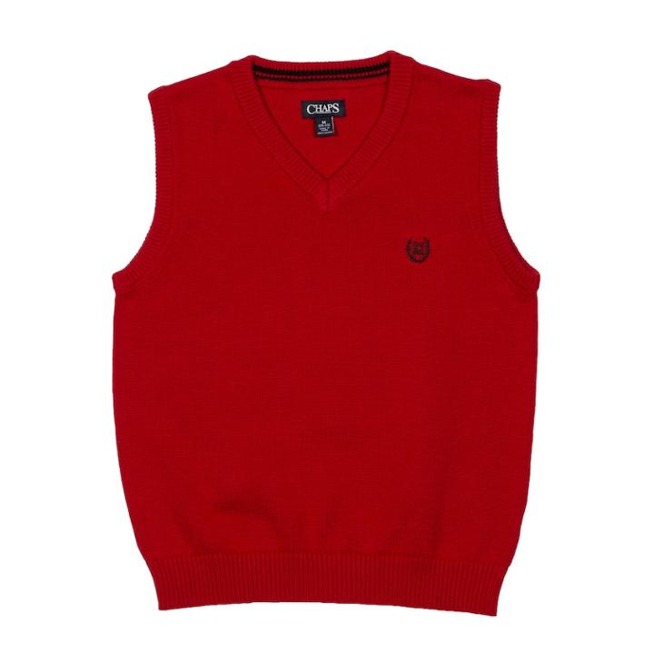 Boys 4-20 Chaps Solid Sweater Vest, Size: 10-12, Med Red