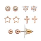 Lc Lauren Conrad Cubic Zirconia Cross & Star Stud Earring Set, Women's, Light Pink