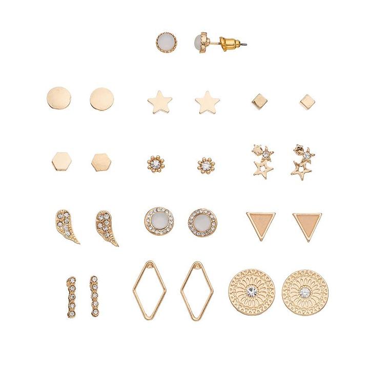Star, Medallion & Geometric Nickel Free Stud Earring Set, Women's, White