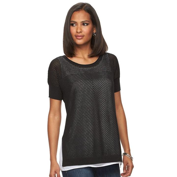 Women's Apt. 9&reg; Eyelet Popover Top, Size: Xl, Black