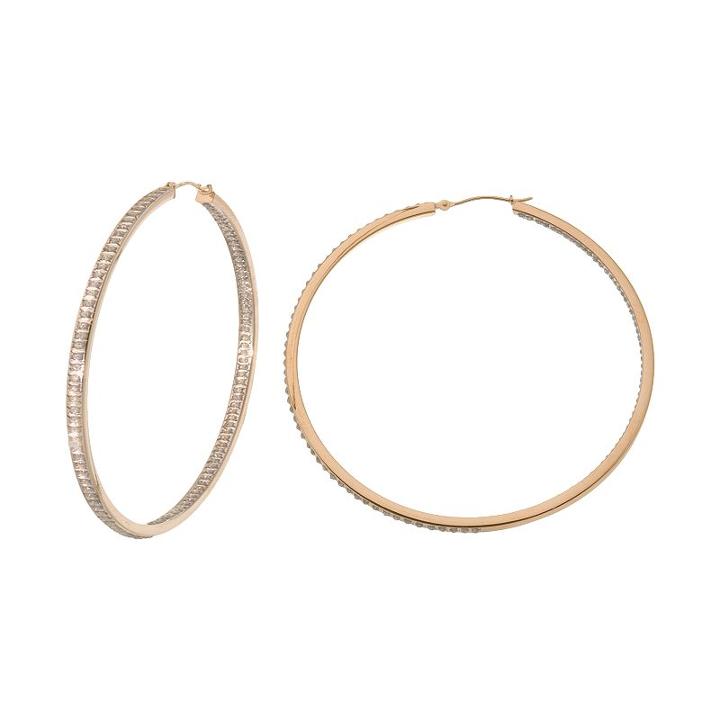 Diamond Fascination 14k Gold Diamond Accent Inside-out Hoop Earrings, Women's, White