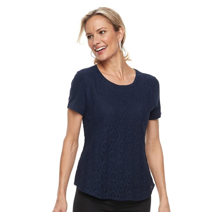 Women's Croft & Barrow&reg; Lace-front Tee, Size: Xxl, Blue