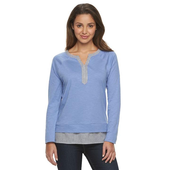 Women's Caribbean Joe Mock-layer Raglan Tee, Size: Xl, Blue Other