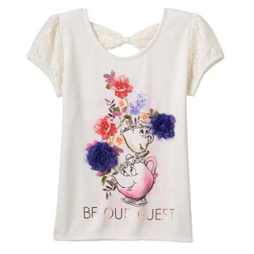 Disney D-signed Beauty And The Beast Girls 7-16 Mrs. Potts & Chip Be Our Guest Hatchi Graphic Tee, Girl's, Size: Small, Natural