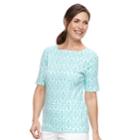 Women's Croft & Barrow&reg; Print Button-hem Squareneck Top, Size: Xl, Med Blue