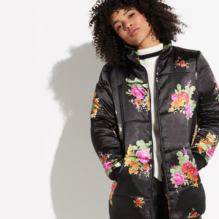 K/lab Floral Print Puffer Jacket, Teens, Size: Medium, Black