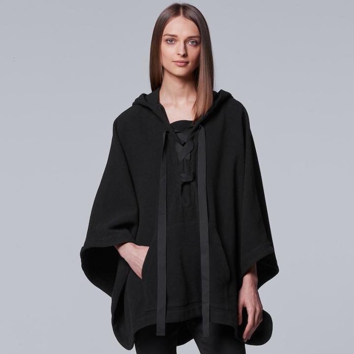 Women's Simply Vera Vera Wang Lace-up Wool Blend Poncho Sweater, Size: L-xl, Black