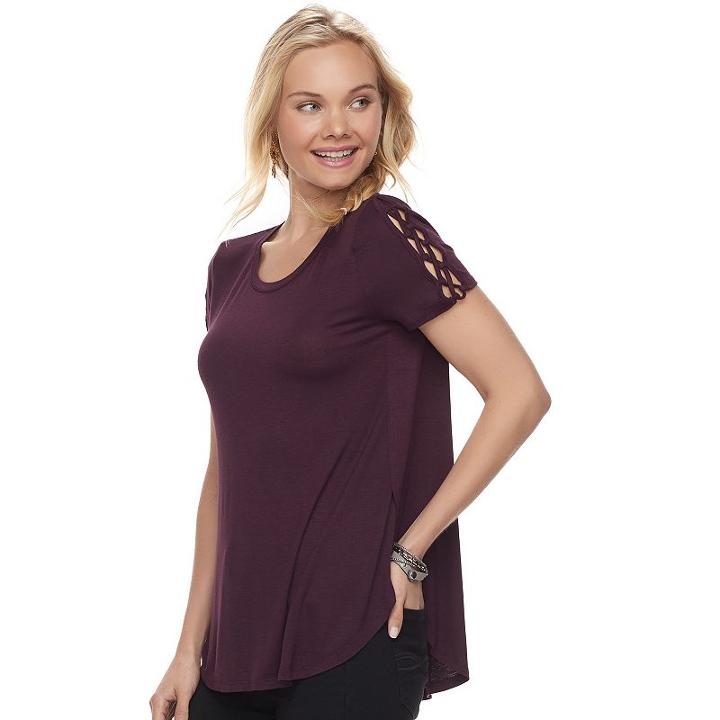Juniors' Pink Rose Crisscross Short Sleeve Top, Teens, Size: Large, Med Red