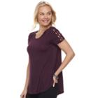 Juniors' Pink Rose Crisscross Short Sleeve Top, Teens, Size: Large, Med Red
