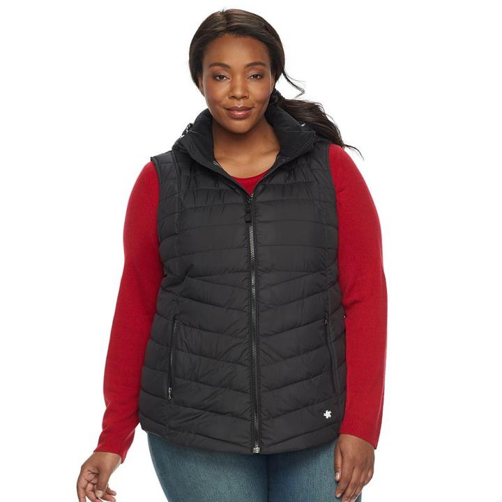 Plus Size Tek Gear Hooded Puffer Vest, Women's, Size: 1xl, Black