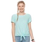 Juniors' So&reg; Tie Front Tee, Girl's, Size: Large, Turquoise/blue (turq/aqua)