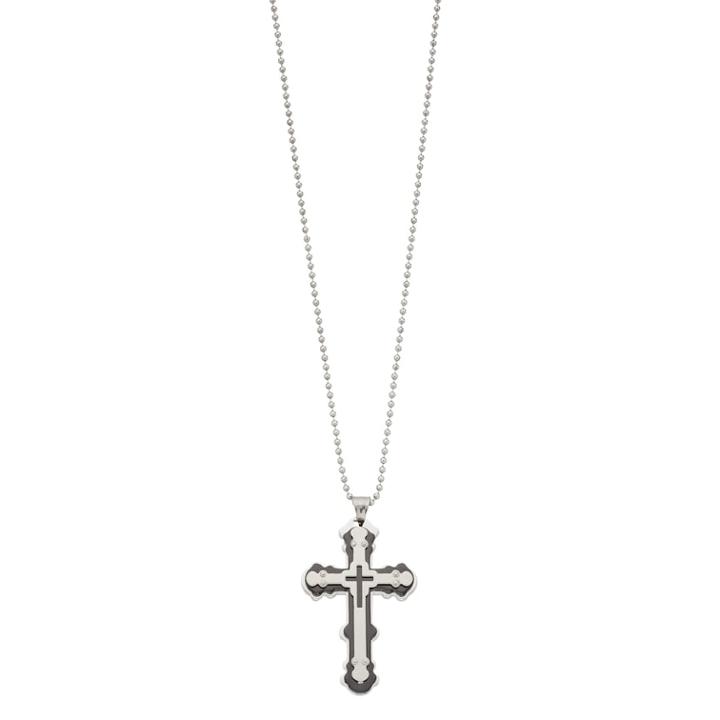1913 Men's Two Tone Stainless Steel Cross Pendant Necklace, Size: 24, Silver