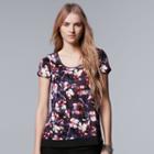 Petite Simply Vera Vera Wang Print Chiffon-trim Tee, Women's, Size: M Petite, Med Purple