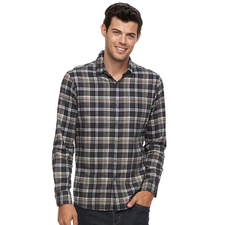 Big & Tall Apt. 9&reg; Modern-fit Plaid Brushed Flannel Button-down Shirt, Men's, Size: M Tall, Grey