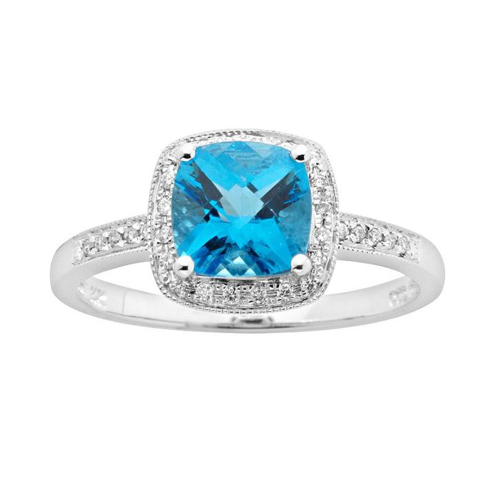 14k White Gold 1/8-ct. T.w. Diamond And Blue Topaz Frame Ring, Women's, Size: 9