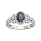 10k White Gold Sapphire & 1/4 Carat T.w. Diamond Oval Halo Ring, Women's, Size: 5, Blue
