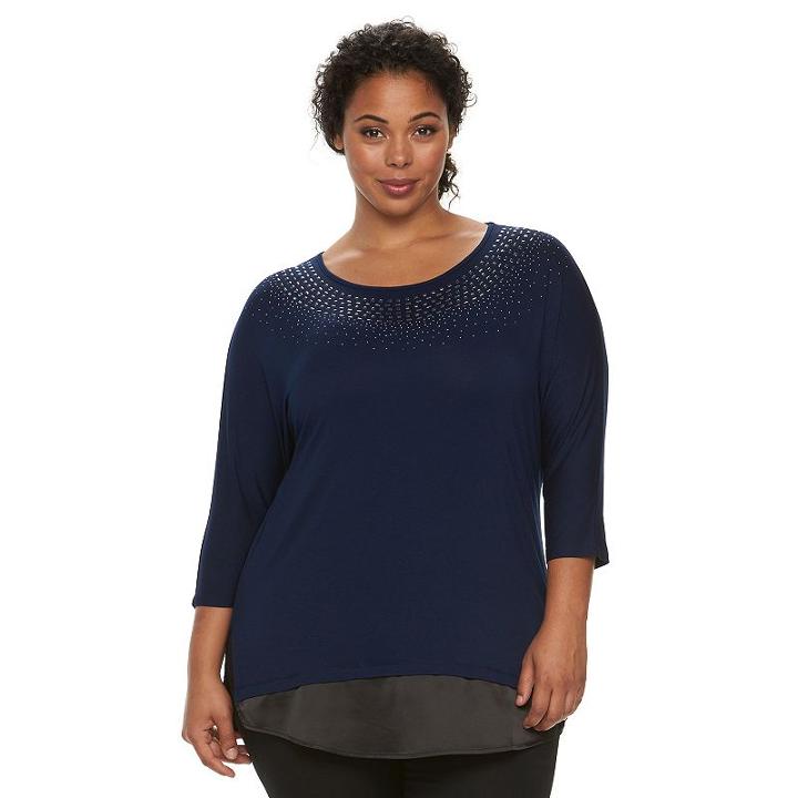 Plus Size Design 365 Stud Collar Shirt, Women's, Size: 2xl, Blue (navy)