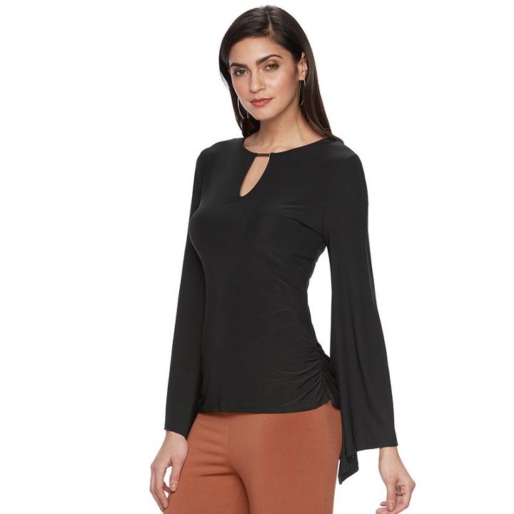 Women's Jennifer Lopez Luxe Essentials Ruched Cutout Top, Size: Small, Black