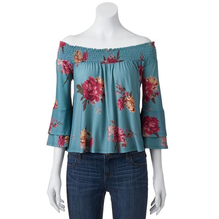 Juniors' About A Girl Knit Off The Shoulder Peasant Top, Size: Xl, Turquoise/blue (turq/aqua)